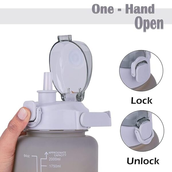 MY SHOP Unbreakable 3PCS 3in1 Motivational Water Bottle with Time Marker Sipper Straw and Stickers 2000ml/900ml/300ml Leakproof Measuring Set for Office Gym Travel Sports School - Image 4