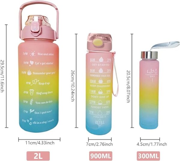 MY SHOP Unbreakable 3PCS 3in1 Motivational Water Bottle with Time Marker Sipper Straw and Stickers 2000ml/900ml/300ml Leakproof Measuring Set for Office Gym Travel Sports School - Image 5