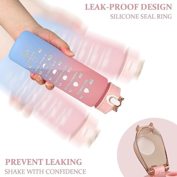 MY SHOP Unbreakable 3PCS 3in1 Motivational Water Bottle with Time Marker Sipper Straw and Stickers 2000ml/900ml/300ml Leakproof Measuring Set for Office Gym Travel Sports School - Image 3